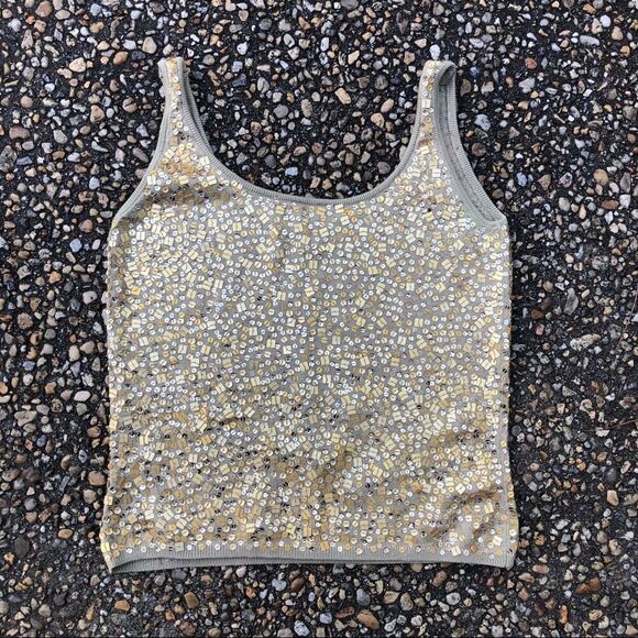 Vintage gold sequin stretch sweater tank top S XS - Picture 1 of 2